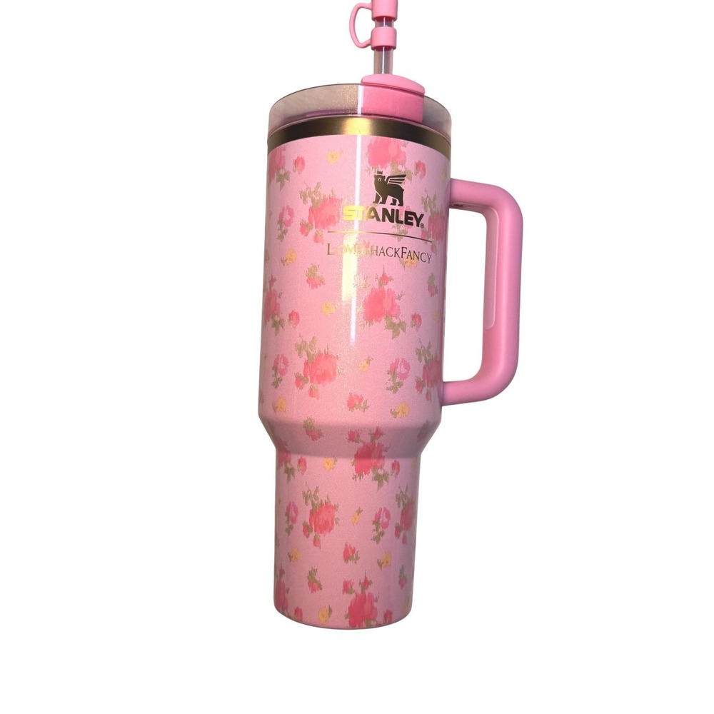 NWOB Stanley LoveShackFancy Quencher FlowState‎ Tumbler 40oz Ribbon Rose Pink